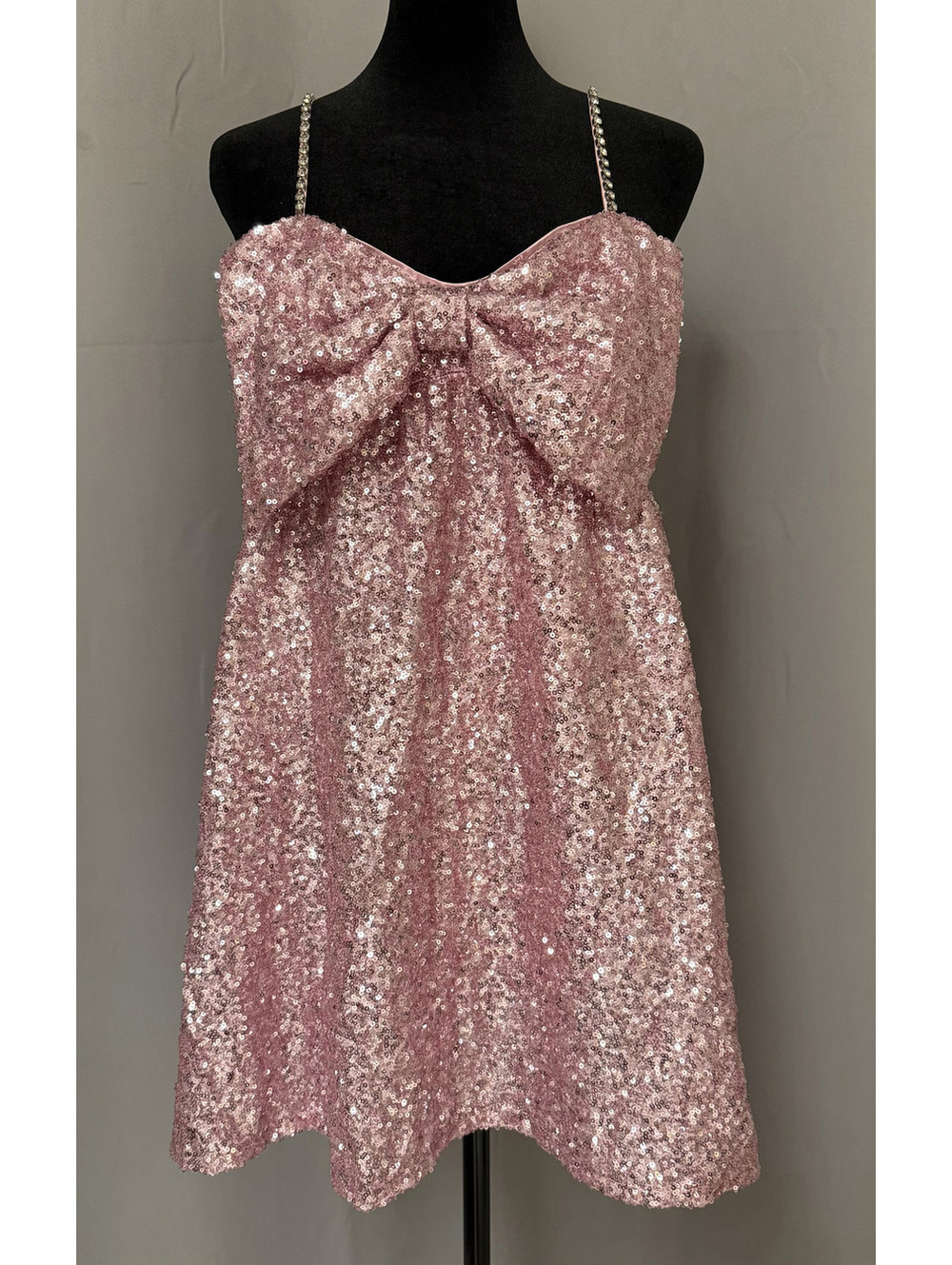 Altar'd State Pink Sequin Bow Rhinestone Mini Dress XS
